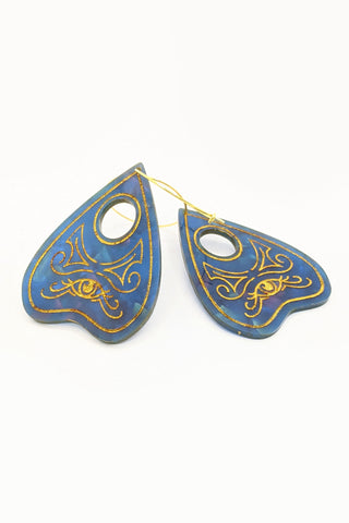 A pair of perfect planchette earrings by The Bad Button in blue opal colorway