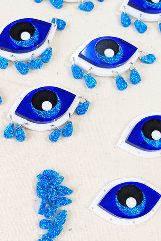 Apotropaic Eye Dangle Earrings by The Bad Button featuring glitter movable tears
